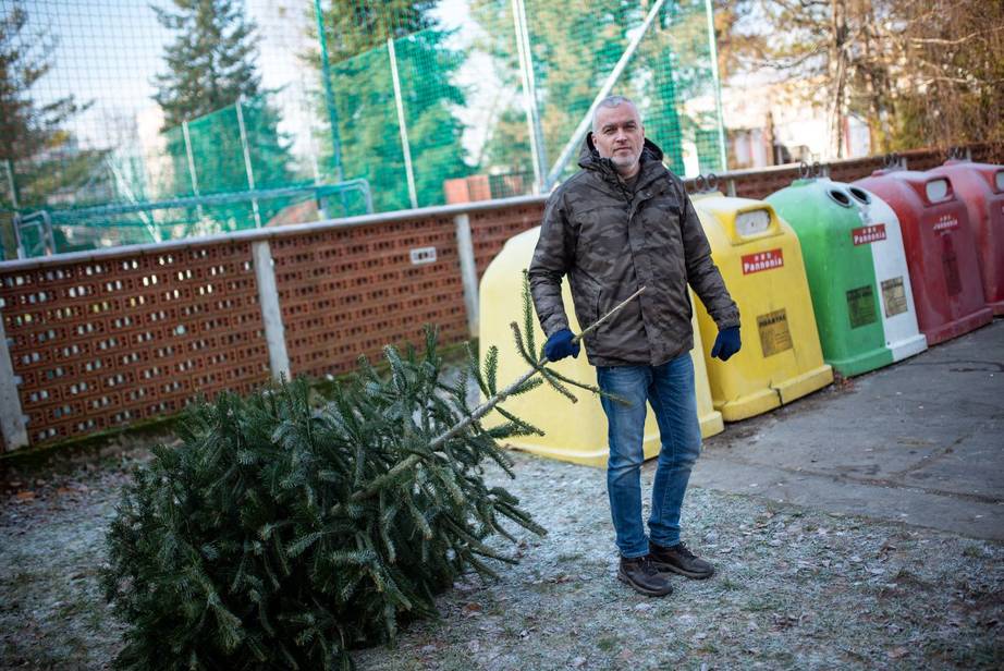 G. Szabolcs már tegnap lebontotta a karácsonyfát, melyet a gyűjtősziget mellé tett. Fotó: Gergely (zaol.hu)